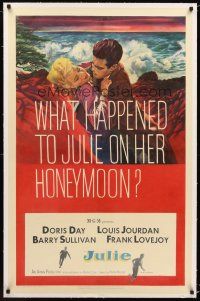 4w344 JULIE linen 1sh '56 what happened to Doris Day on her honeymoon with Louis Jourdan?