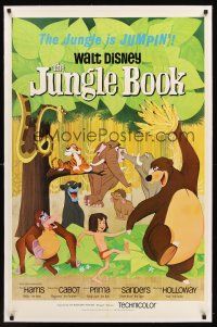 4w345 JUNGLE BOOK linen 1sh '67 Walt Disney cartoon classic, great image of Mowgli & friends!