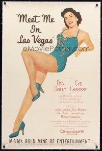 4w370 MEET ME IN LAS VEGAS linen 1sh '56 sexy full-length showgirl Cyd Charisse in skimpy outfit!