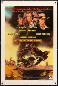 4w392 ONCE UPON A TIME IN THE WEST linen 1sh '69 Leone, art of Cardinale, Fonda, Bronson & Robards!