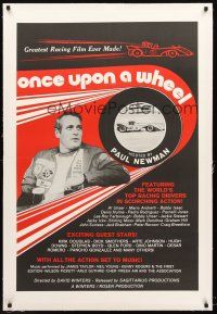 4w393 ONCE UPON A WHEEL linen 1sh '71 race car driver Paul Newman in the greatest racing film ever!