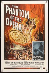 4w405 PHANTOM OF THE OPERA linen 1sh '62 Hammer horror, Herbert Lom, cool art by Reynold Brown!