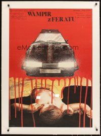 4w037 FERAT VAMPIRE linen Polish 27x38 '81 wild Pagowski art of vampire car that runs on blood!