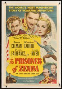 4w412 PRISONER OF ZENDA linen 1sh R49 Ronald Colman, Madeleine Carroll, classic adventure movie!