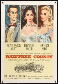 4w415 RAINTREE COUNTY linen 1sh '57 art of Montgomery Clift, Elizabeth Taylor & Eva Marie Saint!