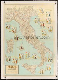 4w144 ITALIA CARTA AUTOMOBILISTICA linen 28x39 Italian road map '60s showing information about major cities in Italy!