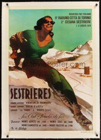 4w174 SESTRIERES linen 27x39 Italian travel poster '78 art of sexy woman in Italy by Gino Boccasile!