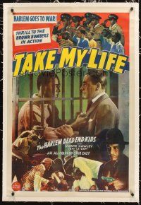 4w468 TAKE MY LIFE linen 1sh '41 Harlem's Dead End Kids go to war, an all-colored star cast!