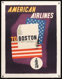 4w157 AMERICAN AIRLINES TO BOSTON linen travel poster '53 patriotic art by E. McKnight Kauffer!