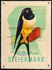 4w175 STEIERMARK linen Austrian travel poster '60s Styria is the most beautiful, art by Turk Graz!