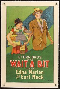 4w495 WAIT A BIT linen 1sh '26 stone litho of comic couple Marian & Mack & he's treating her badly!