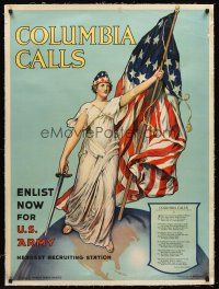 4w112 COLUMBIA CALLS linen WWI war poster '16 enlist in the U.S. Army, art by Aderente & Halsted!