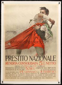 4w113 PRESTITO NAZIONALE linen Italian WWI war bonds poster '18 wonderful art by Mario Borgoni!