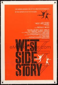 4w499 WEST SIDE STORY linen pre-Awards 1sh '61 Academy Award winning classic musical, wonderful art!