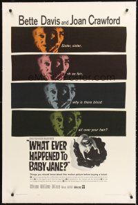 4w500 WHAT EVER HAPPENED TO BABY JANE? linen 1sh '62 Bette Davis & Joan Crawford, Robert Aldrich!