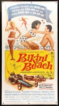 4x204 BIKINI BEACH linen 3sh '64 Frankie Avalon, Annette Funicello, sexy Martha Hyer & dragsters!