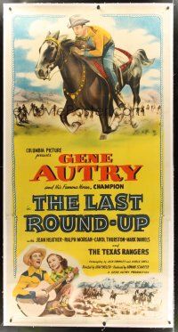 4x225 LAST ROUND-UP linen 3sh '47 great image of Gene Autry & his famous horse, Champion!
