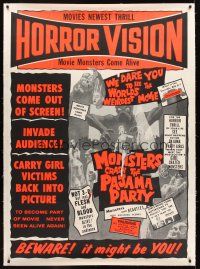 4x246 MONSTERS CRASH THE PAJAMA PARTY linen 2sh '65 the monsters come out of the screen!