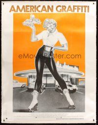 4x250 AMERICAN GRAFFITI linen French 1p '74 George Lucas teen classic, great art of sexy carhop!