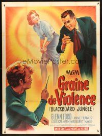 4x037 BLACKBOARD JUNGLE French 1p '55 Richard Brooks classic, great different art by Roger Soubie!