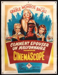 4x255 HOW TO MARRY A MILLIONAIRE linen French 1p R50s Marilyn Monroe, Grable & Bacall by Grinsson!