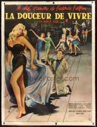 4x256 LA DOLCE VITA linen French 1p '61 Federico Fellini, art of Mastroianni & sexy Ekberg by Thos!