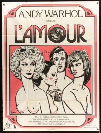 4x047 L'AMOUR French 1p '73 ultra rare Paul Morrissey & Andy Warhol, sexy art by J. David!