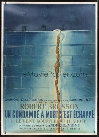4x259 MAN ESCAPED linen French 1p '56 Robert Bresson, WWII Resistance prison escape, best Colin art!