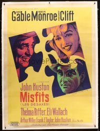4x263 MISFITS linen French 1p '61 different art of Gable, Marilyn Monroe & Clift by Roger Soubie!