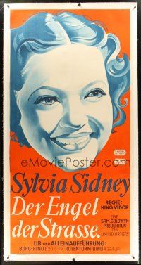 4x248 STREET SCENE linen Austrian 3p '31 different artwork of smiling tenement girl Sylvia Sidney!