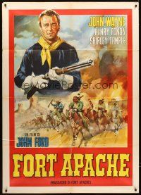 4x076 FORT APACHE Italian 1p R60s different art of John Wayne & Native Americans by Policrom!