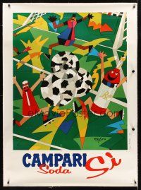 4x297 CAMPARI SODA SI linen Italian 39x54 advertising poster '80s cool soccer art by Ugo Nespolo!