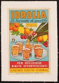4x111 IDROLIA linen 8x13 Italian advertising poster '50s Delfino soft drink with art by Giachino!