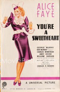 4x030 YOU'RE A SWEETHEART English pressbook '37 sexy full-length George Petty art of Alice Faye!