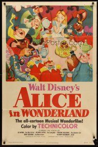 4y084 ALICE IN WONDERLAND style A 1sh '51 Walt Disney Lewis Carroll classic, wonderful art!