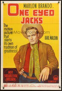 4y161 ONE EYED JACKS Aust 1sh '61 great artwork of star & director Marlon Brando in fancy tie!