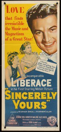 4y189 SINCERELY YOURS Aust daybill '55 stone litho art of women swooning over pianist Liberace!