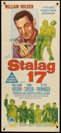 4y190 STALAG 17 Aust daybill R59 William Holden, Robert Strauss, Billy Wilder WWII POW classic!