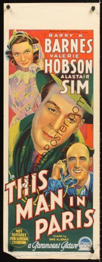 4y192 THIS MAN IN PARIS long Aust daybill '40 stone litho art of Barry K. Barnes & Valerie Hobson!