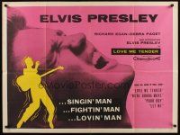 4y337 LOVE ME TENDER British quad '56 1st Elvis Presley, great close up & art silhouette w/guitar!