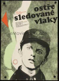 4y453 CLOSELY WATCHED TRAINS Czech 11x16 '66 coming-of-age classic, different art by Zalesak!