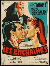 4y435 NOTORIOUS French 23x32 R54 close up of Cary Grant & Ingrid Bergman, Hitchcock classic!