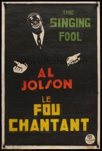 4y436 SINGING FOOL French 23x32 '28 cool art of Al Jolson in blackface against dark background!