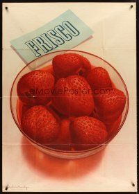 4y215 FRISCO STRAWBERRIES Swiss 36x51 '50s beautiful artwork of fresh strawberries!