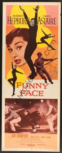 4y271 FUNNY FACE insert '57 art of Audrey Hepburn close up & full-length + Fred Astaire!