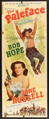 4y275 PALEFACE insert '48 close up of Bob Hope & sexy Jane Russell with pistol!
