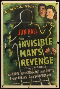 4y113 INVISIBLE MAN'S REVENGE 1sh '44 Jon Hall, H.G. Wells, cool silhouette image!