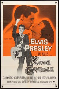 4y115 KING CREOLE 1sh '58 great image of Elvis Presley with guitar & sexy Carolyn Jones!