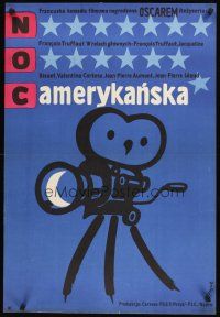 4y411 DAY FOR NIGHT Polish 23x33 '73 Francois Truffaut, cool different movie camera art by Flisak!