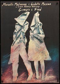 4y424 GINGER & FRED Polish 27x38 '87 Federico Fellini, Mastroianni, Masina, different Pagowski art!